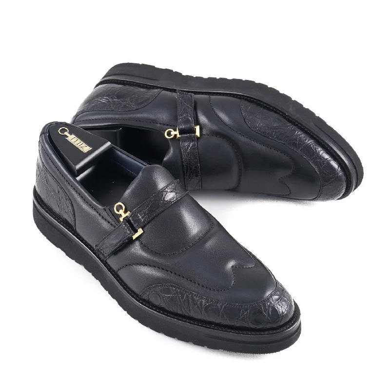 Retro revival Zilli Crocodile and Calf Loafer with Cashmere Lining Refined Men's European