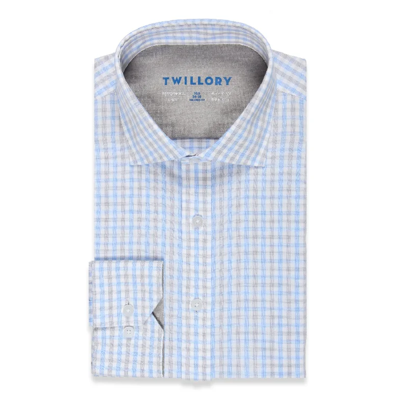 INVESTOR // Performance Grey Blue Tattersall Sleek Men's Contemporary 