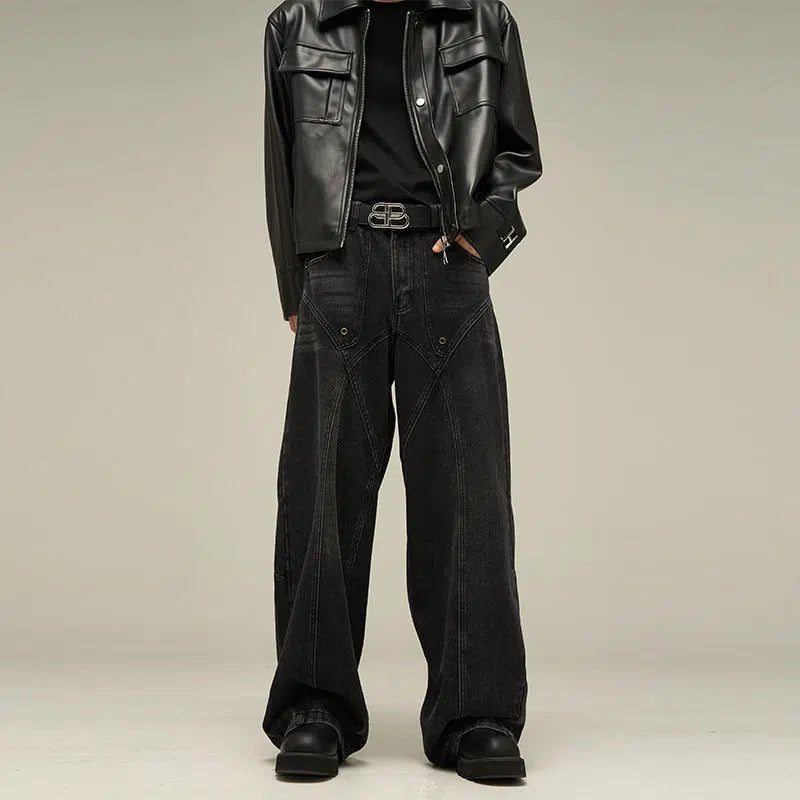 Black Straight Wide Leg Pants Sporty Men's Tennis