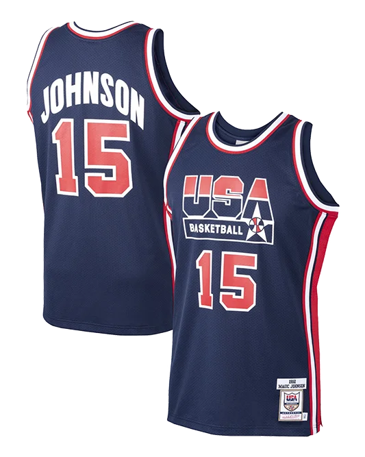 Magic Johnson USA Basketball Home 1992 Dream Team Authentic Jersey - Navy Dynamic Men's High