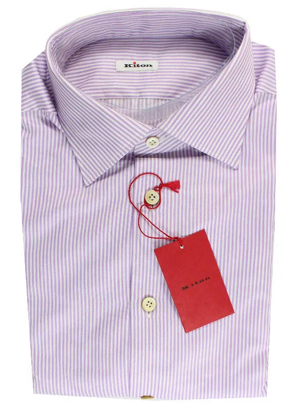 Kiton Dress Shirt White Lilac Design - Sartorial 44 - 17 1/2 SALE Modern Men's 