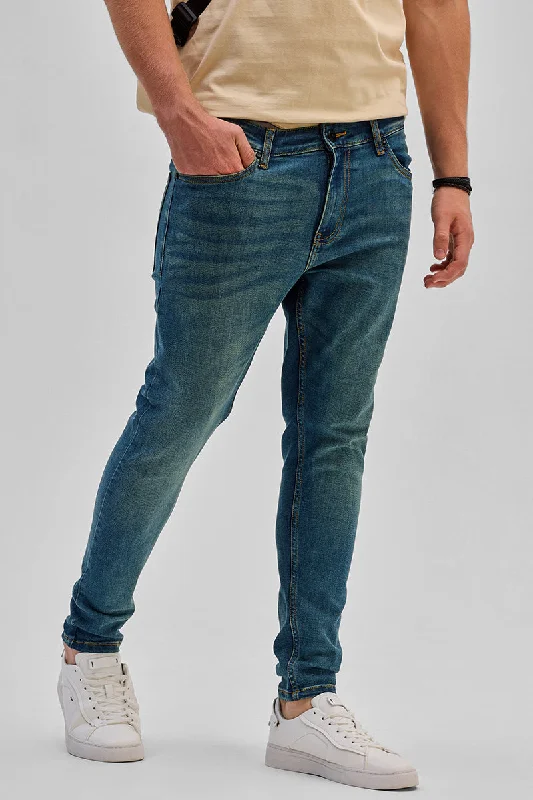 Blue Skinny Fit Jeans Polished Men's Satin