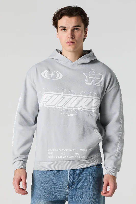 Light on Body Racing Graphic Embroidered Fleece Hoodie Athletic Men's High