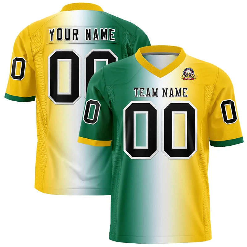 Custom Kelly Green White-Gold Personalized Gradient Fashion Authentic Football Jersey Bohemian Men's Free