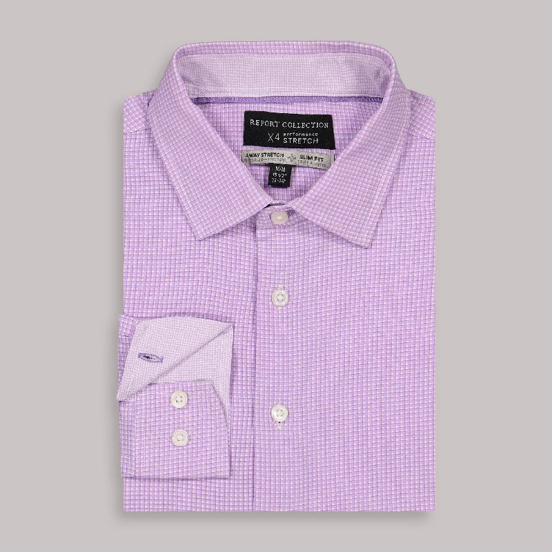 Long Sleeve 4-Way Dress Shirt with Check Print in Lavender Hip Men's Urban