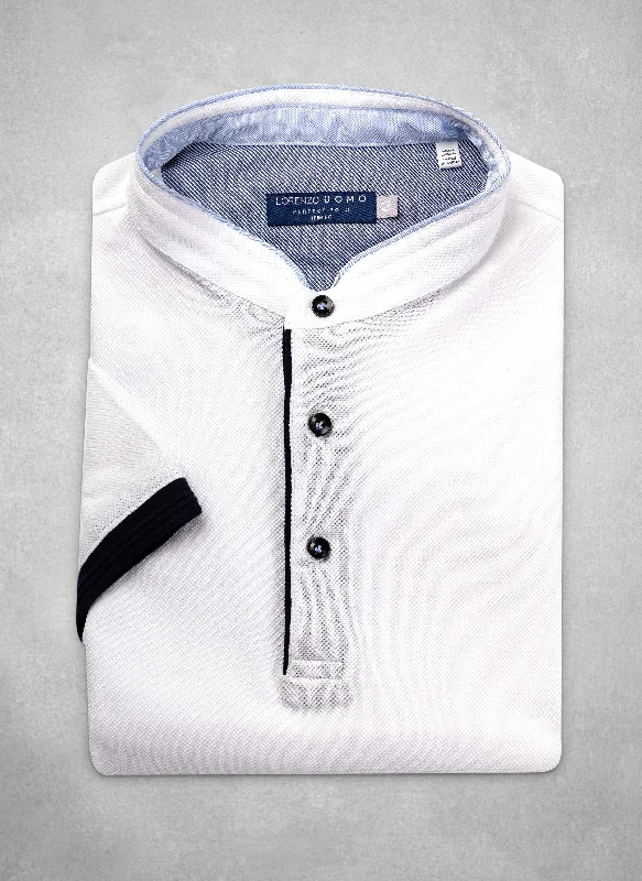 The Perfect Polo Shirt in Optic White with Banded Collar Earthy Men's Sustainable 