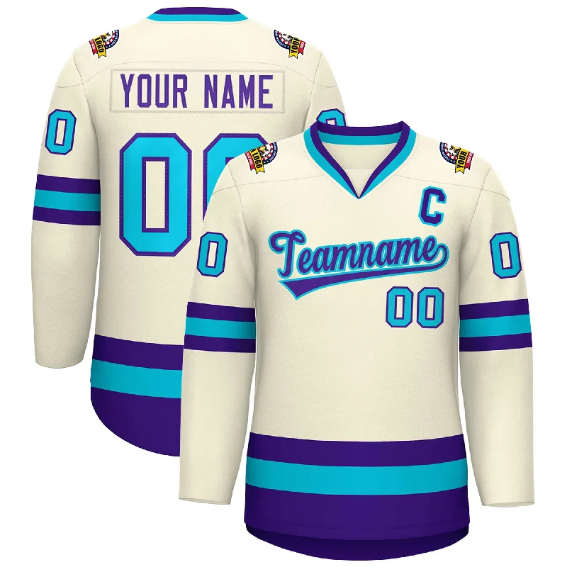 Custom Khaki Purple-Light Blue Classic Style Hockey Jersey Organic