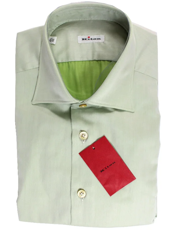 Kiton Dress Shirt Light Green Spread Collar 39 - 15 1/2 REDUCED - SALE Sporty Men's Athleisure 