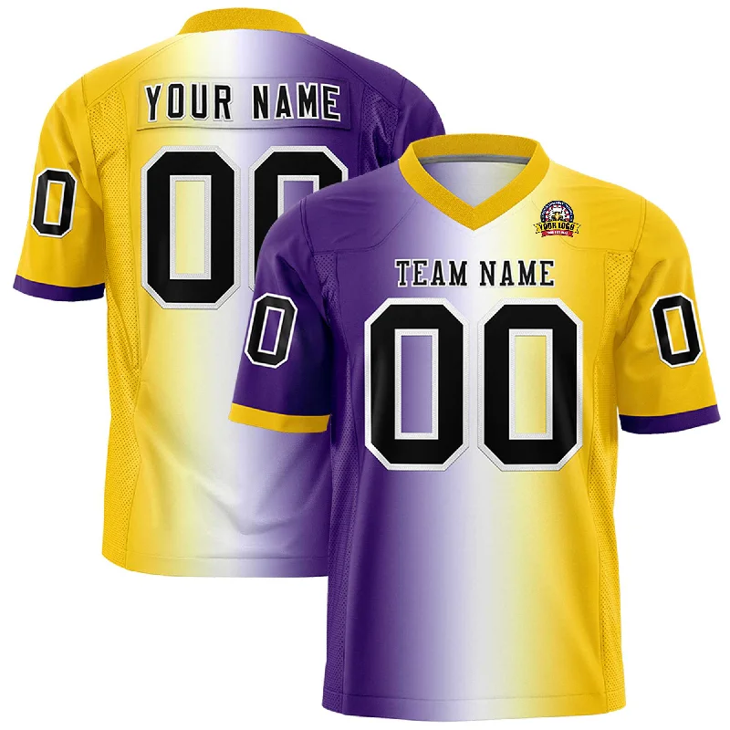 Custom Purple White-Gold Personalized Gradient Fashion Authentic Football Jersey Refined Men's Hand