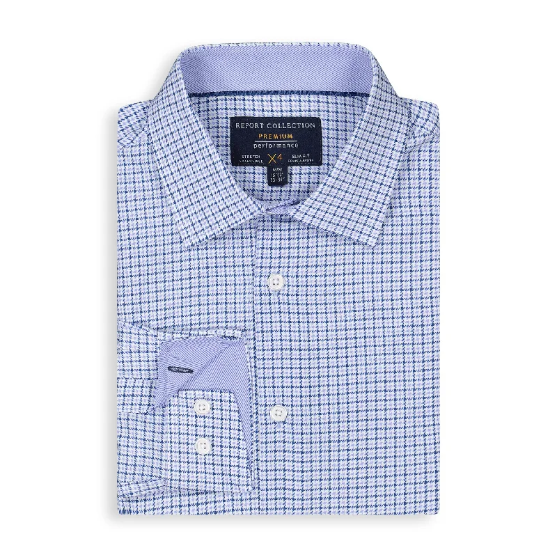 Blue Houndstooth Performance Shirt Edgy Men's Punk