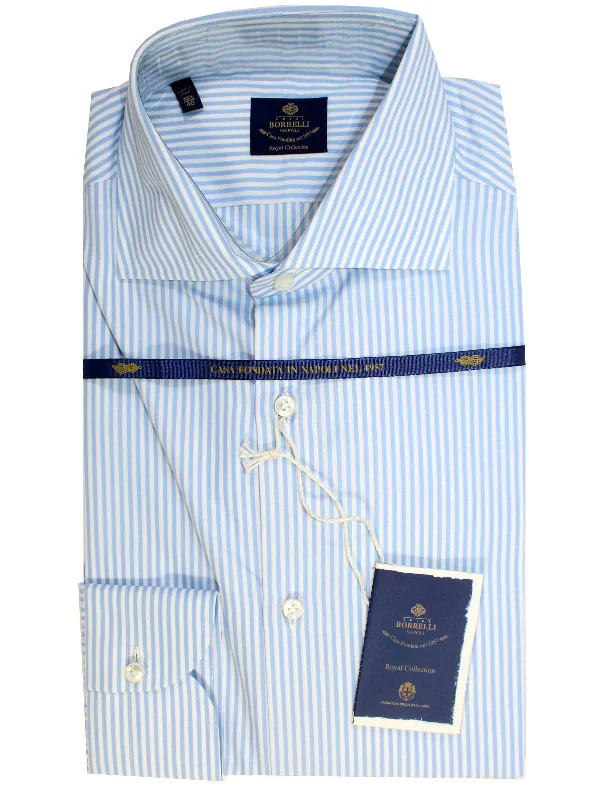 Luigi Borrelli Dress Shirt ROYAL COLLECTION White Blue Stripes 40 - 15 3/4 Elegant Men's Cashmere