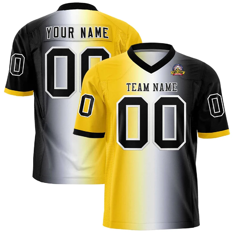 Custom Gold White-Black Personalized Gradient Fashion Authentic Football Jersey Modern Men's Tech