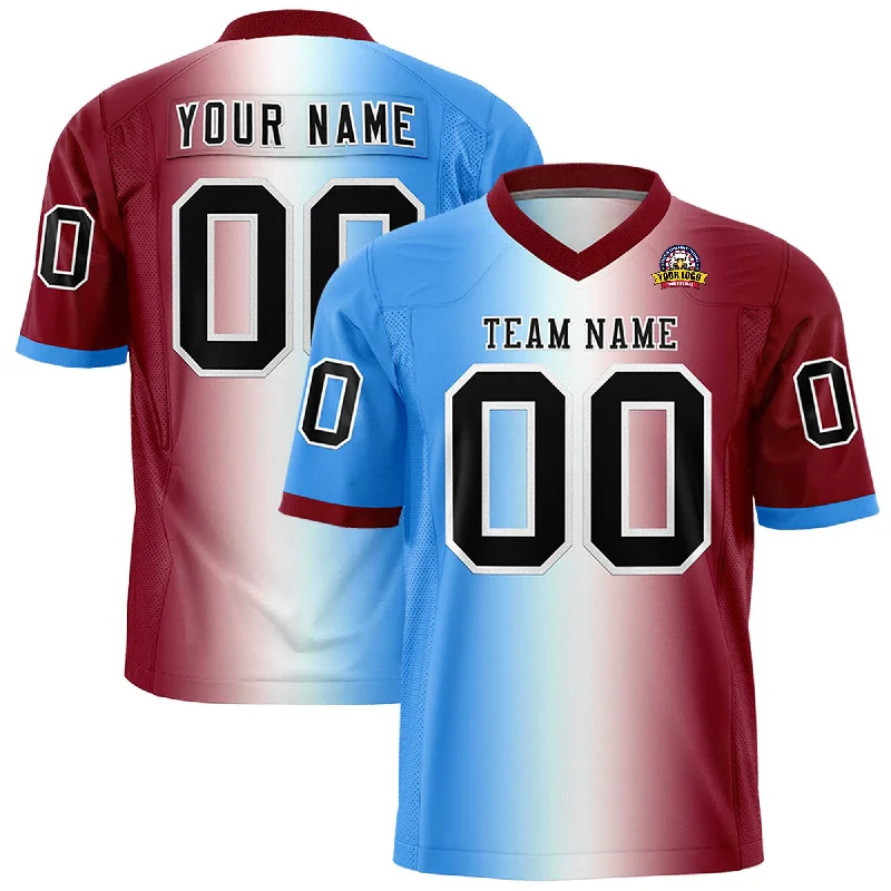 Custom Powder Blue White-Crimson Personalized Gradient Fashion Authentic Football Jersey Sophisticated Men's 