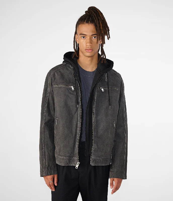 Hip  hop  inspired Jake Hooded Leather Jacket Relaxed Men's Beach