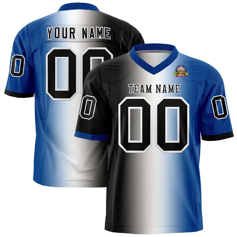 Custom Black White-Royal Personalized Gradient Fashion Authentic Football Jersey Youthful Men's Pop