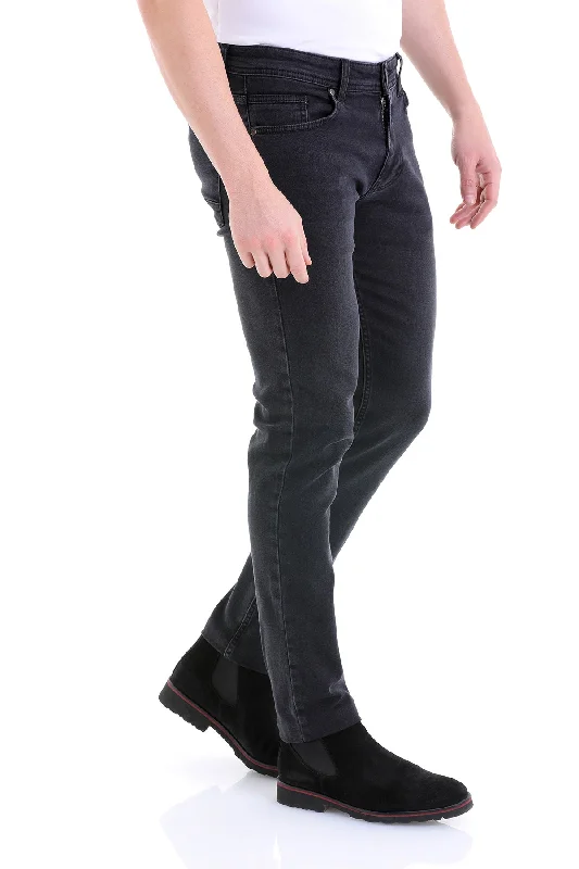 Slim Fit 5 Pocket Low Waist Charcoal Cotton Denim Unique Men's Patch