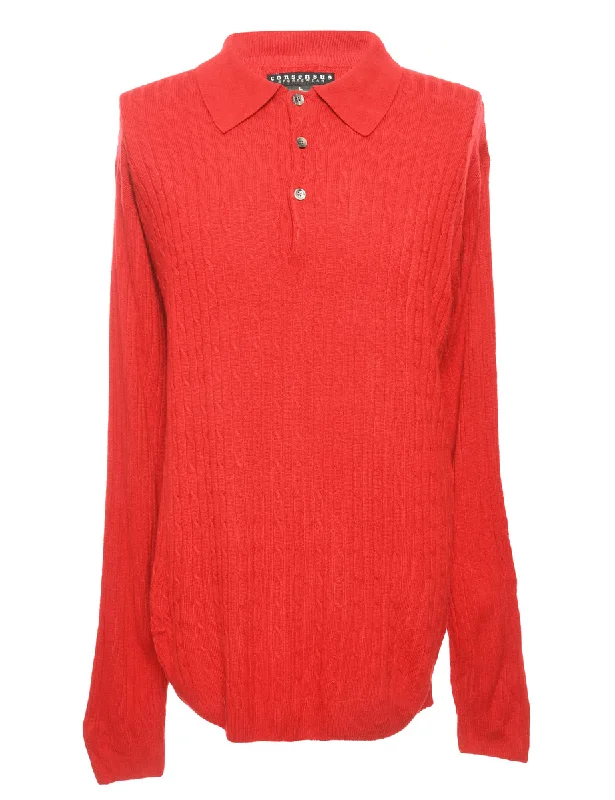 Gale Resistant Red Long Sleeved Polo Neck Jumper - L Trendy Men's Scandinavian