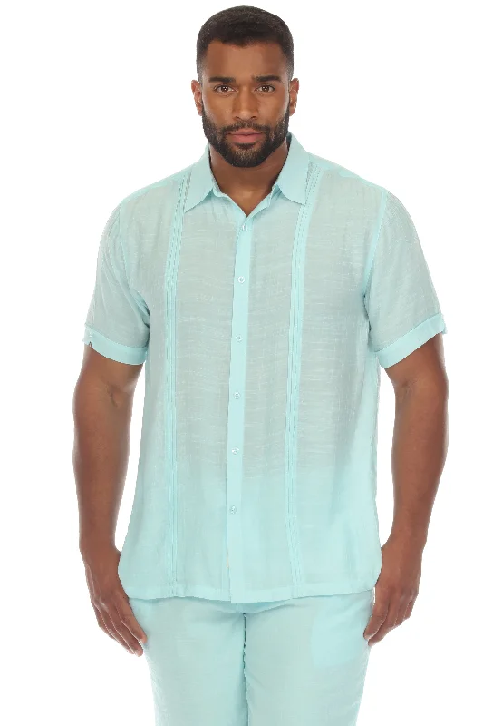 Men's Button Down Beachwear Short Sleeve Shirt with Pleating Design Beach