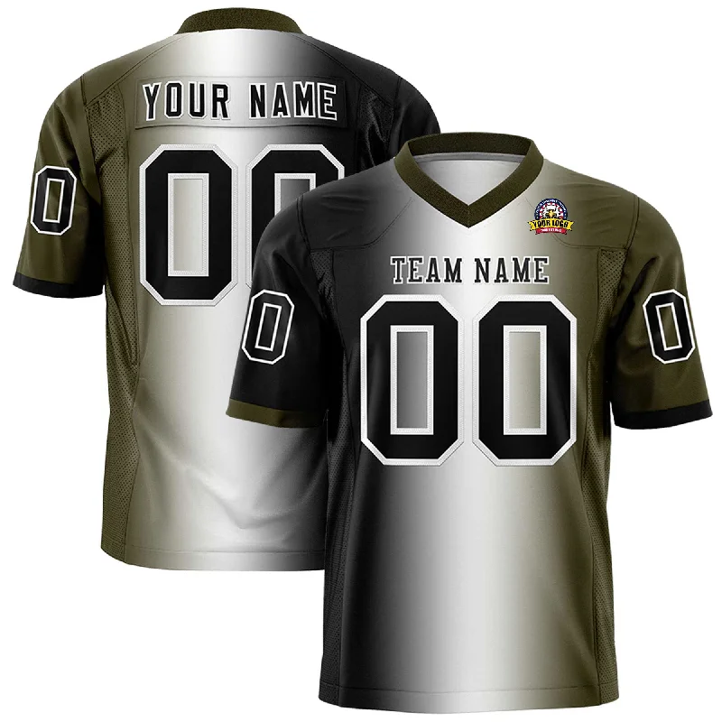 Custom Black White-Olive Personalized Gradient Fashion Authentic Football Jersey Masculine Men's Thick