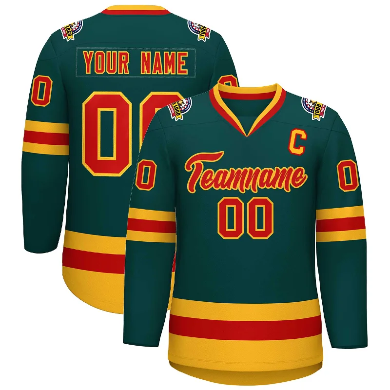 Custom Midnight Green Red-Gold Classic Style Hockey Jersey Athletic Men's Compression