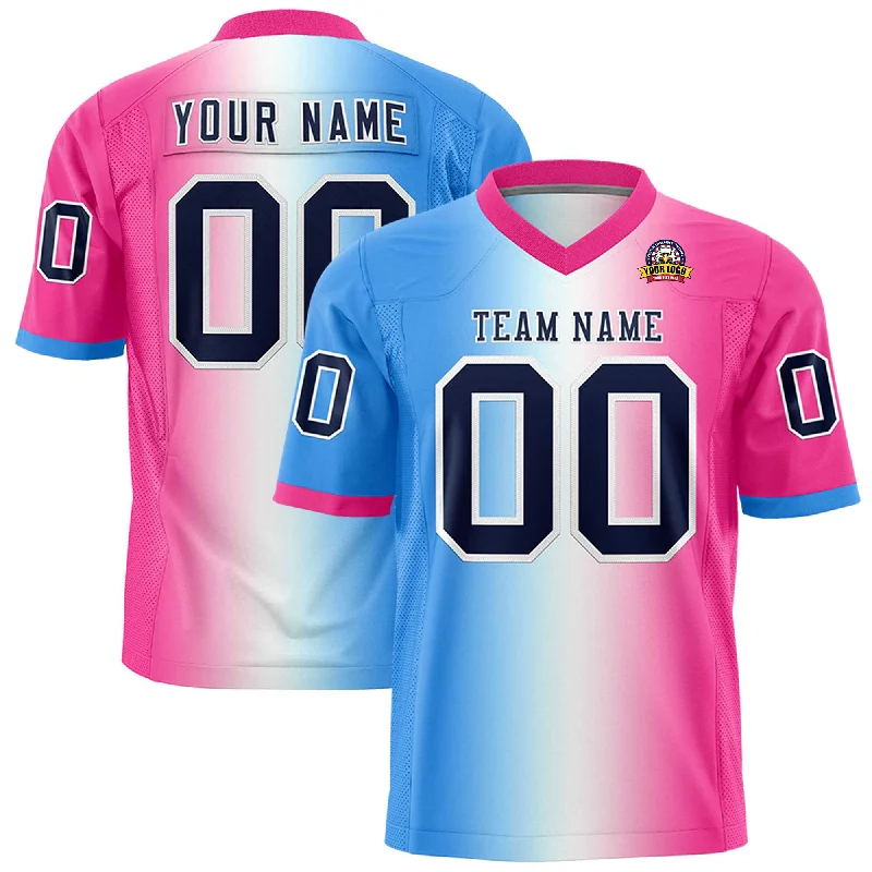 Custom Powder Blue White-Pink Personalized Gradient Fashion Authentic Football Jersey Traditional Men's Wool