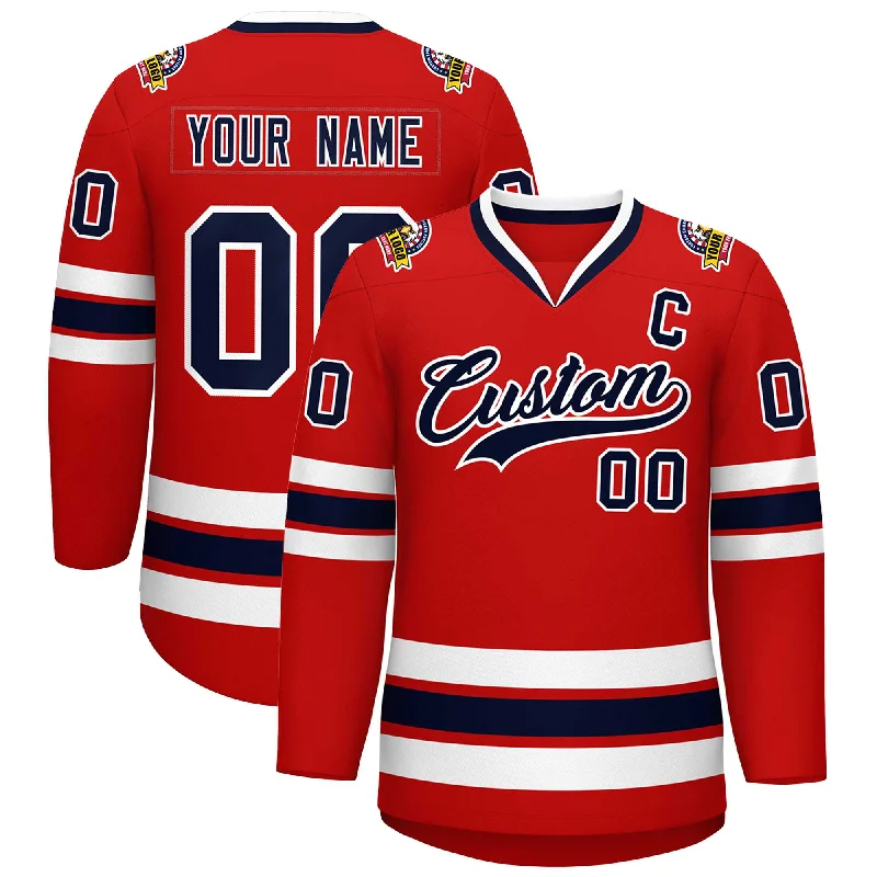 Custom Red Navy-White Classic Style Hockey Jersey Casual Men's Japanese 