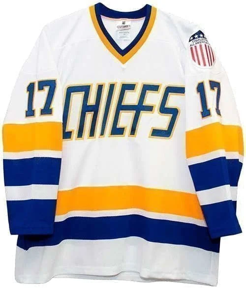 Steve Hanson #17 Hanson Brothers Charlestown Chiefs Slapshot Movie Jersey Polished Men's Satin