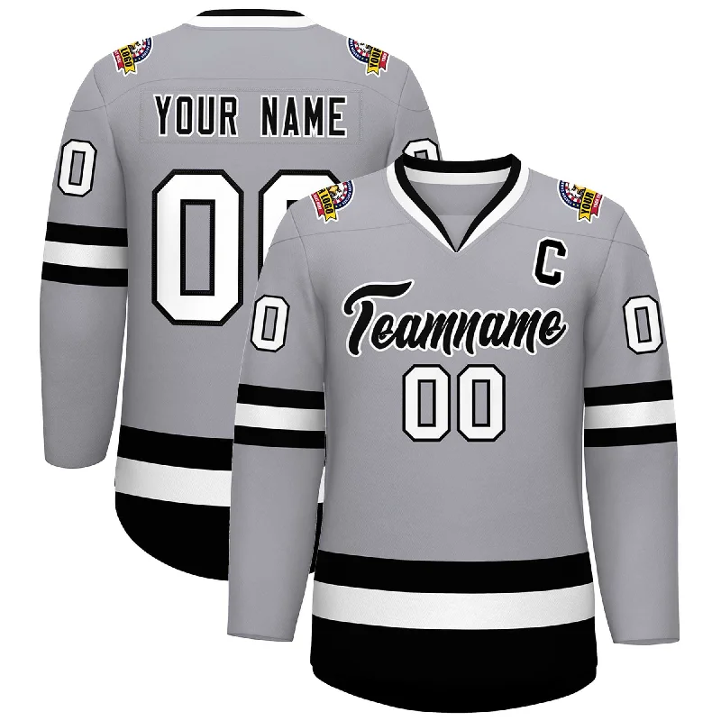 Custom Gray Black-White Classic Style Hockey Jersey Stylish Men's Neon