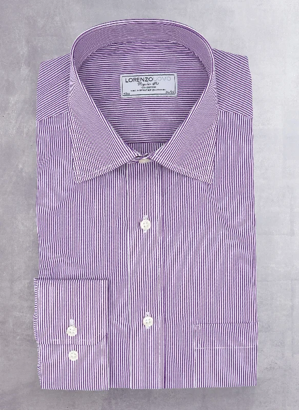 William Fullest Fit Shirt in Purple and White Thin Stripes Refined Men's European