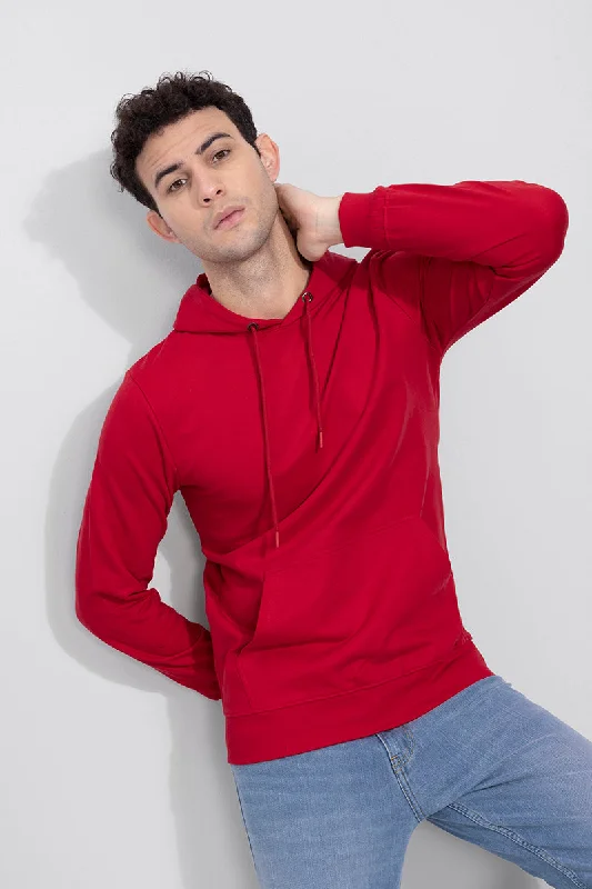 Cozy Feeling Solid Red Hoodie Elegant Men's Formal 