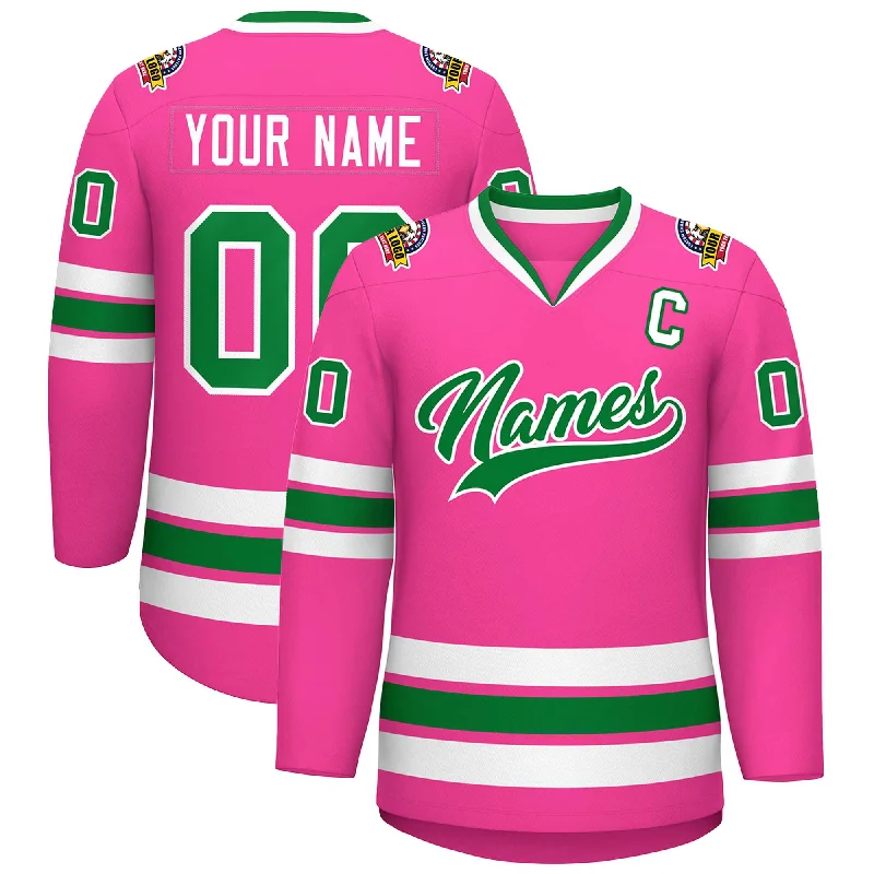 Custom Pink Kelly Green-White Classic Style Hockey Jersey Hip Men's Retro