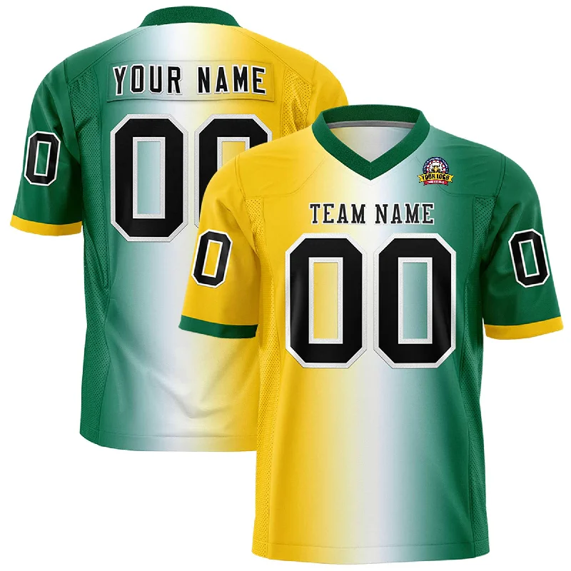 Custom Gold White-Kelly Green Personalized Gradient Fashion Authentic Football Jersey Organic