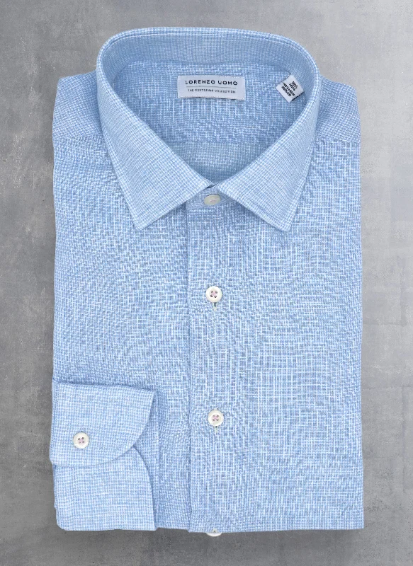 Alexander in Light Blue Gingham Linen Shirt Laid