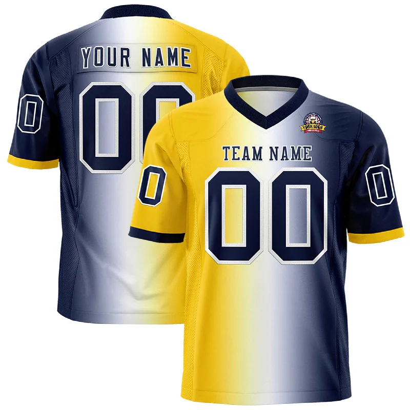 Custom Gold White-Navy Personalized Gradient Fashion Authentic Football Jersey Bohemian Men's Free