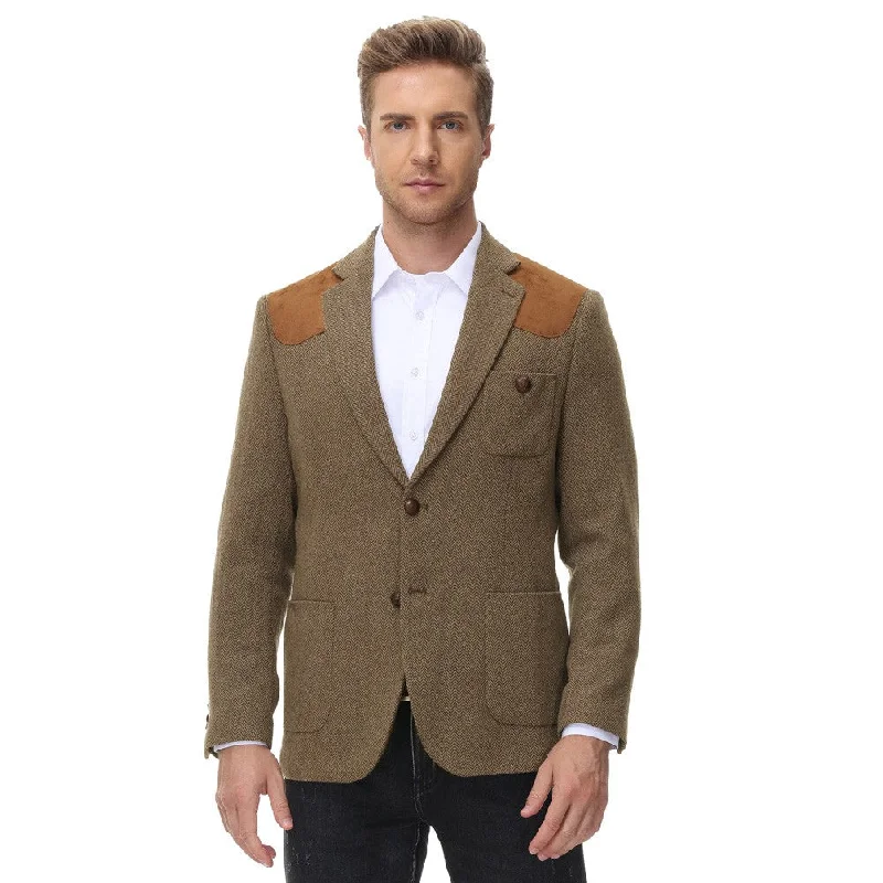 Cloud Soft Mens British Wool Blend Suit Two Button Blazer Patchwork Tweed Sport Coats Dynamic Men's High