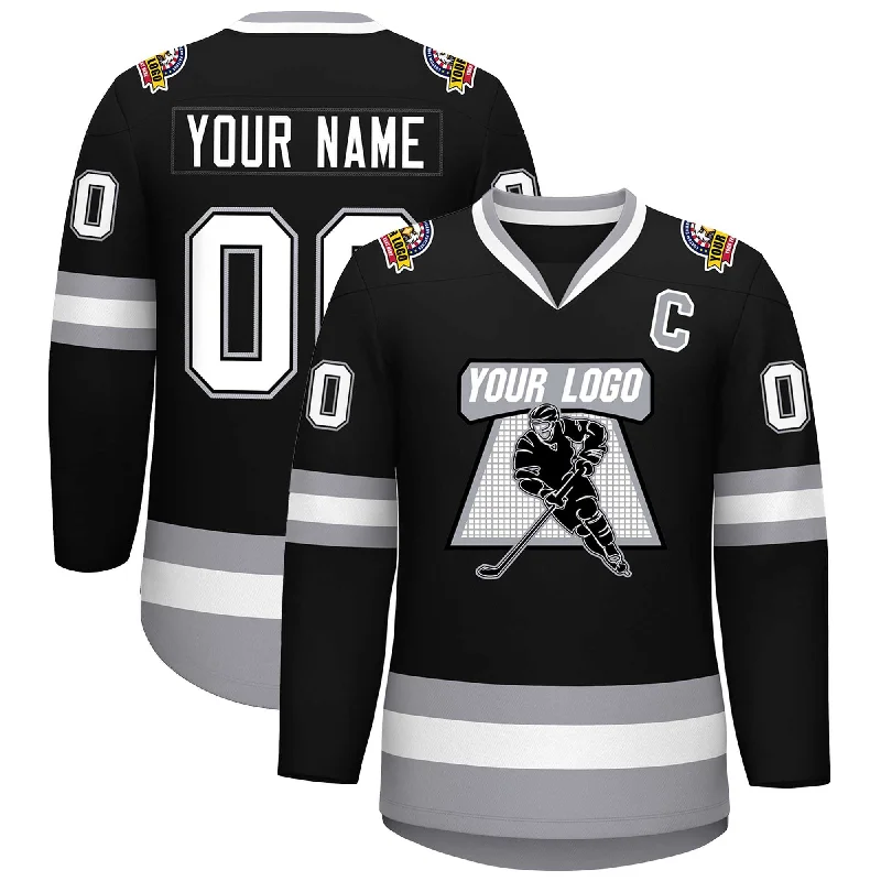 Custom Black White Black-Gray Classic Style Hockey Jersey Hip Men's Retro