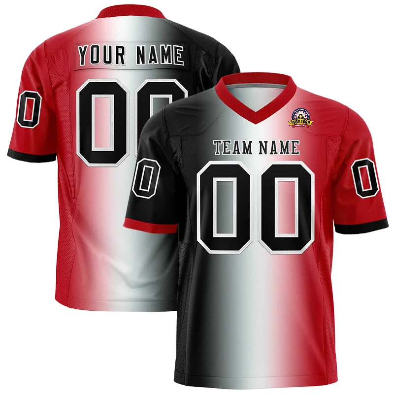 Custom Black White-Red Personalized Gradient Fashion Authentic Football Jersey Cclassic Men's Tweed