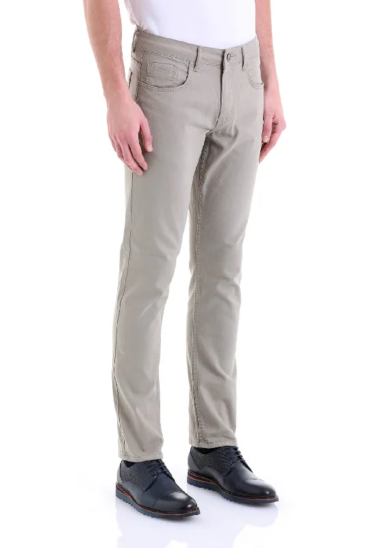 Regular Fit 5 Pocket High Waist Cotton Beige Denim Elegant Men's Cashmere