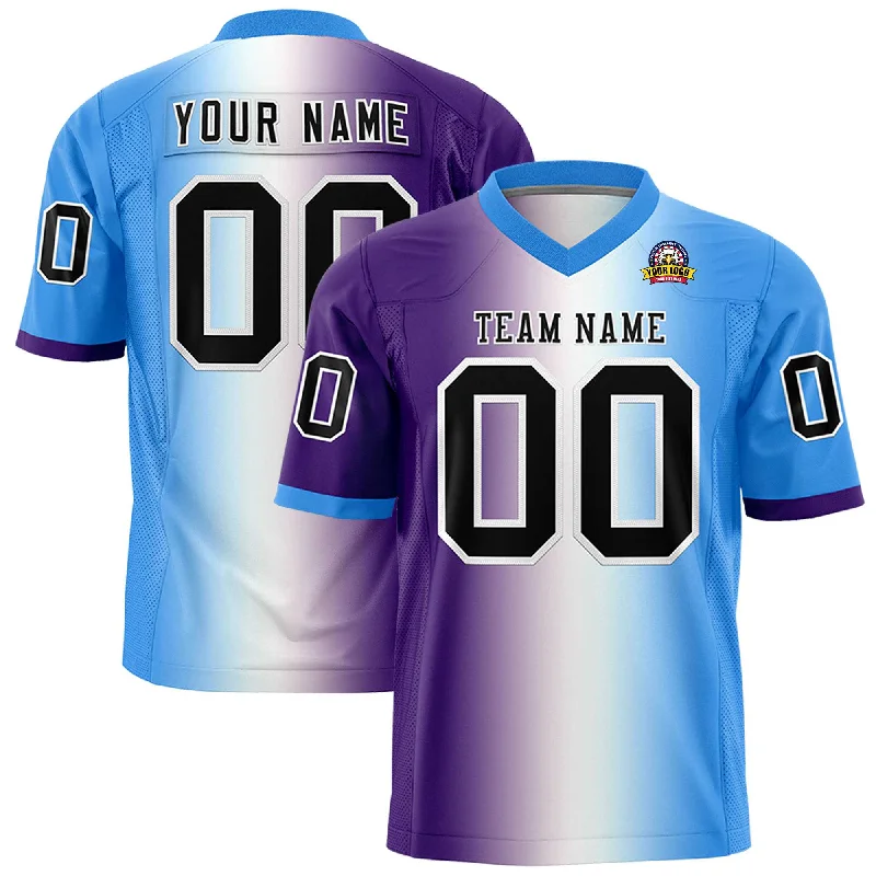 Custom Purple White-Powder Blue Personalized Gradient Fashion Authentic Football Jersey Cclassic Men's Tweed