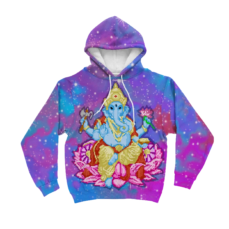 Soft to Touch Pixel Ganesha All Over Print Unisex Hoodie Elegant Men's Formal 