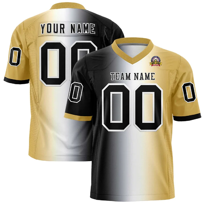 Custom Black White-Old Gold Personalized Gradient Fashion Authentic Football Jersey Bold Men's Animal