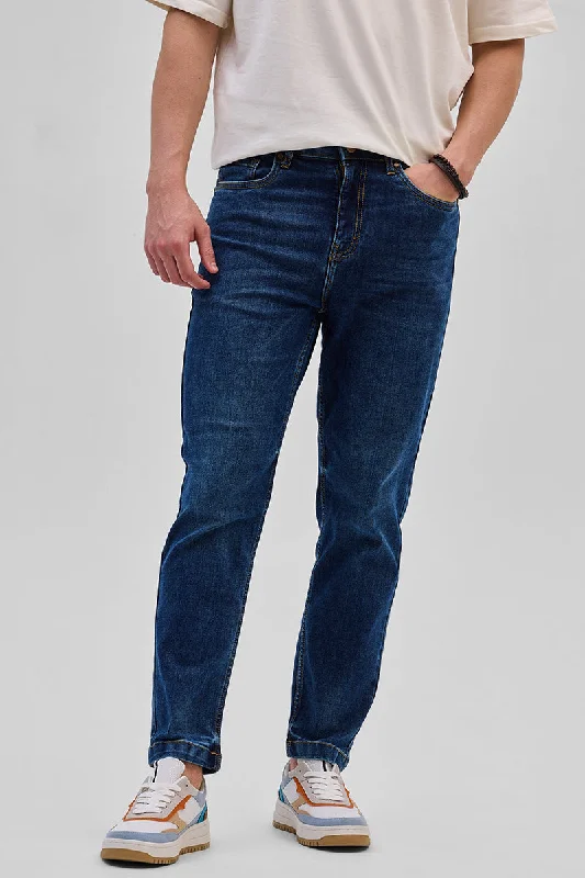 Dark Blue Slim Fit Jeans Rugged Men's Outdoor 