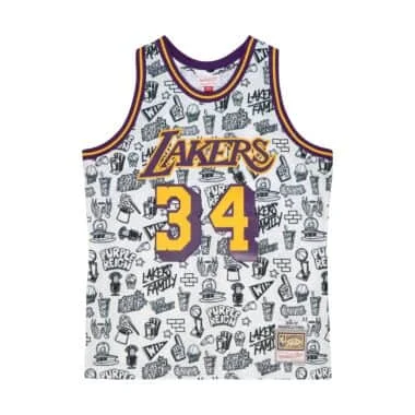 Los Angeles Lakers O'neal Doodle Swingman Jersey Earthy Men's Hemp