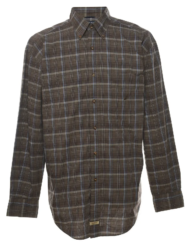 Retro inspired Nautica Long Sleeved Checked Shirt - L Casual Men's Loose