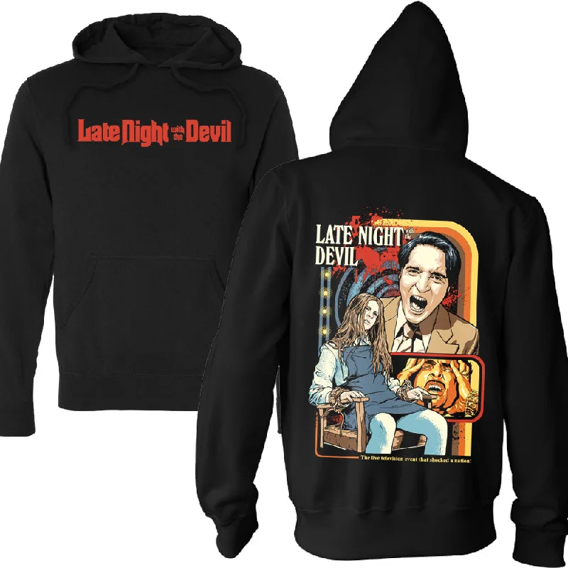 Light on Body Late Night With The Devil Exorcism With A Twist Pullover Hoodie Unique Men's Patch