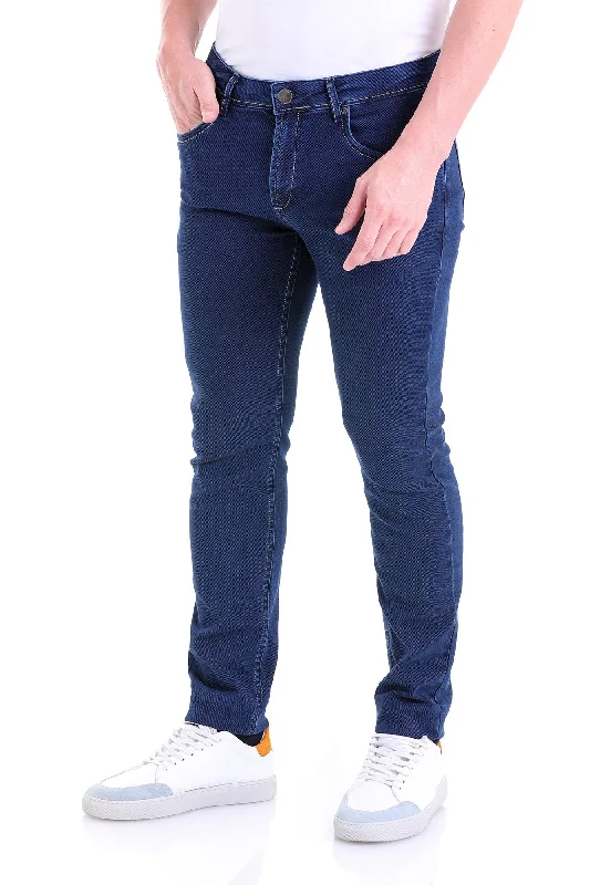 Slim Fit 5 Pocket Low Waist Blue Cotton Denim Jeans Cclassic Men's Tweed