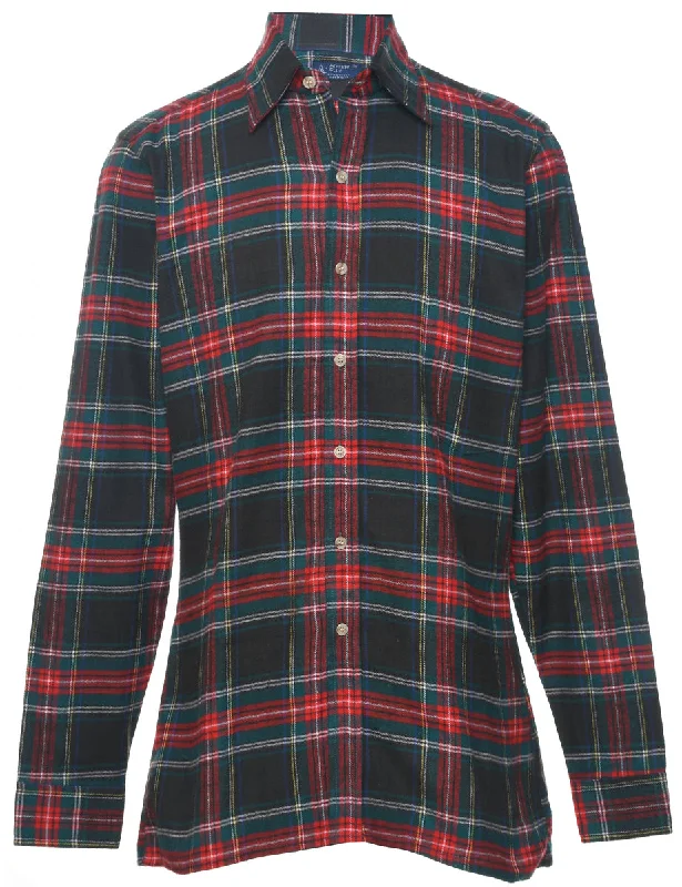 Air Permeable Dark Green Checked Shirt - S Elegant Men's Cashmere