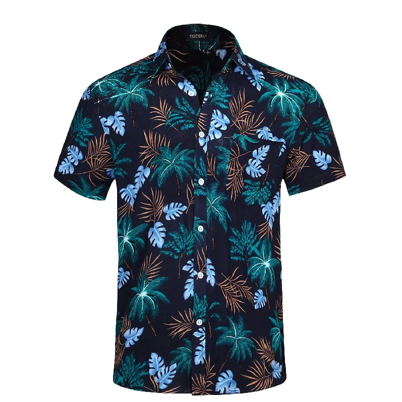 Funky Hawaiian Shirts with Pocket - NAVY BLUE/GOLD Refined Men's Classic 