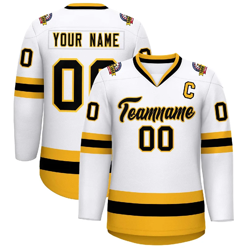 Custom White Black-Gold Classic Style Hockey Jersey Cclassic Men's Tweed