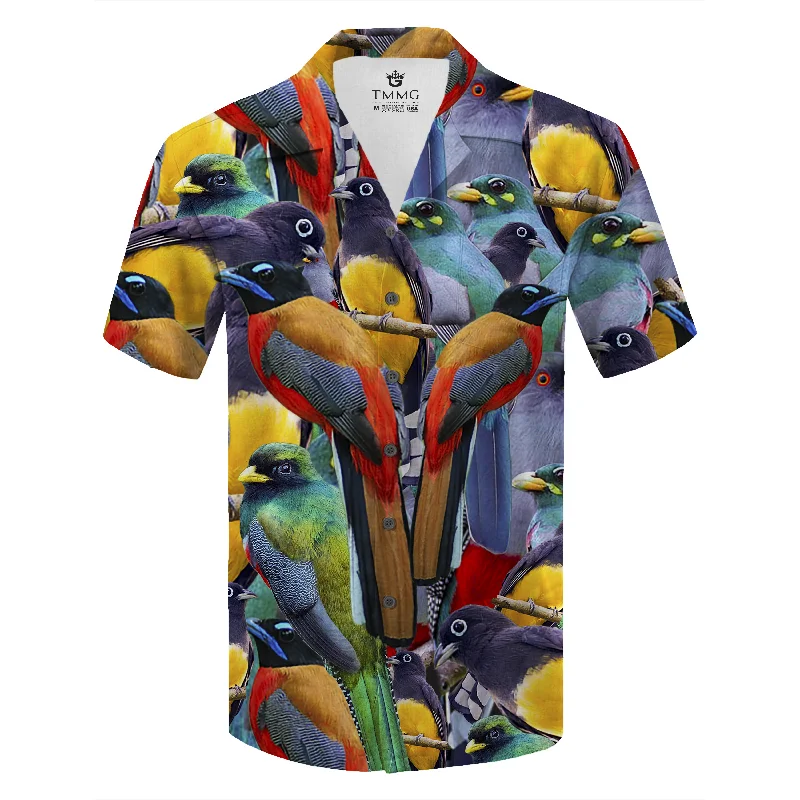 TMMG LUXURY HAITI NATIONAL TROGON BIRDS DRESS SHIRT Polished Men's Satin